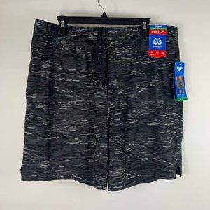 Speedo Mens Tech Volley Swim Shorts Black White Space Dye Drawstring XL New